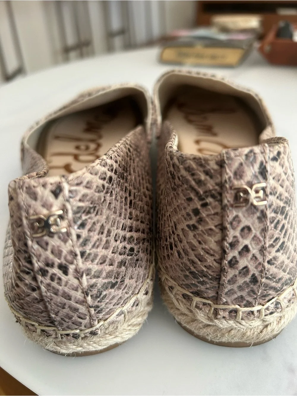 Sam Edelman Taupe-Pink Snake-Print Espadrille Flats